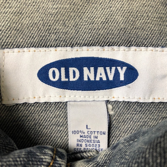 Old Navy Distressed Blue Denim Button Up Jean Jacket Mens L - Picture 3 of 3